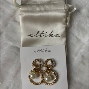 Ettika Gold and Cream Statement Earrings with Pearl Accents